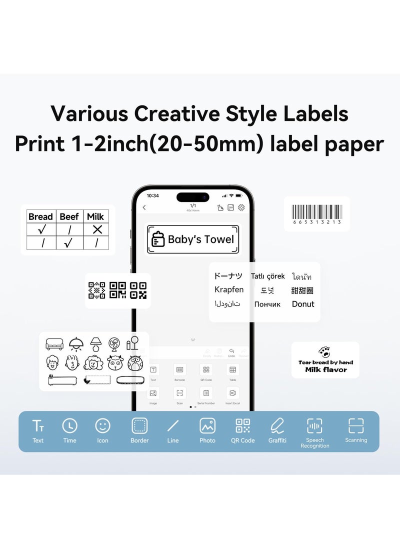 NIIMBOT - B1 Wireless Bluetooth Label Printer with 1 Roll 50*30mm White Label Sticker and USB Cable, Portable Inkless Thermal Label Maker, Great for Supermarket, Retail Store and Home Printing Barcodes - Image 1