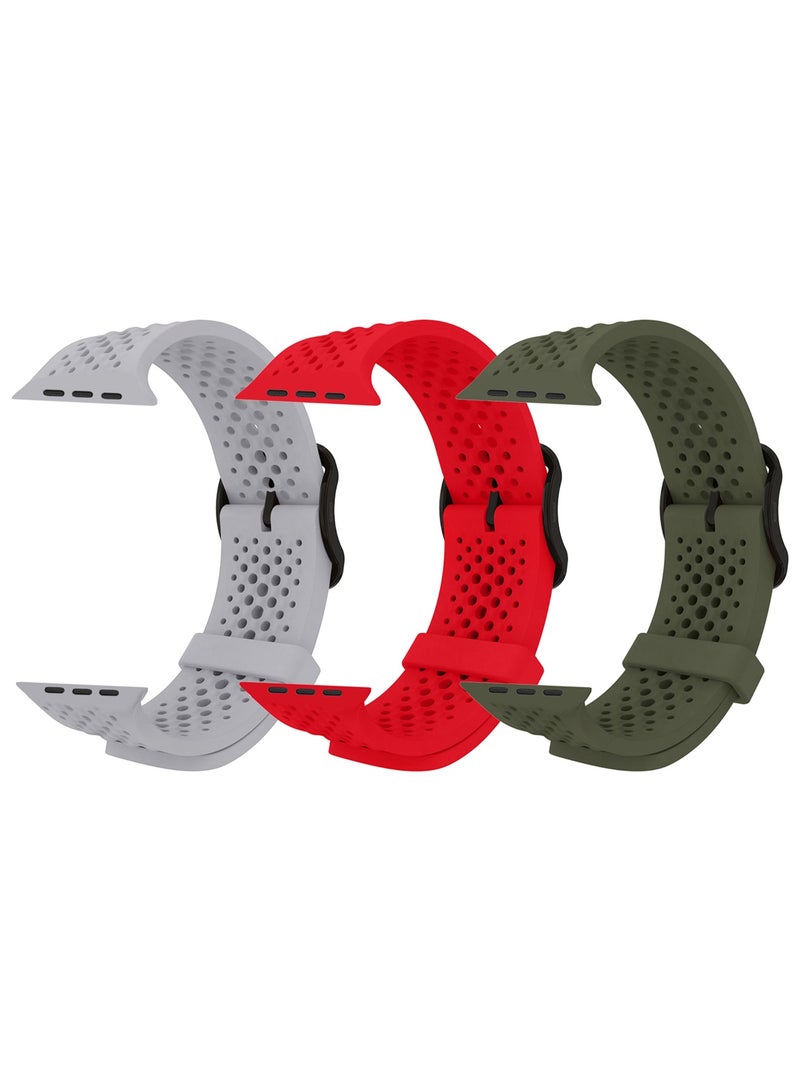 CATANES 3Packs 49mm/45mm/44mm/ Sport Silicone Watch Band Compatible with Apple Watch Series 9/8/7/6/5/4/3/2/1 & SE – Breathable Soft Strap with Buckle - Image 1