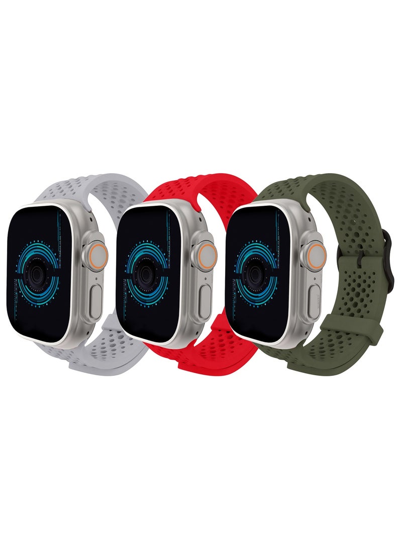 CATANES 3Packs 49mm/45mm/44mm/ Sport Silicone Watch Band Compatible with Apple Watch Series 9/8/7/6/5/4/3/2/1 & SE – Breathable Soft Strap with Buckle - Image 2