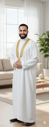 East West Souk Men's Abaya (Bisht) - Cloak Arab Dress (White) - Image 2