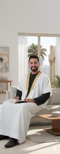 East West Souk Men's Abaya (Bisht) - Cloak Arab Dress (White) - Image 3