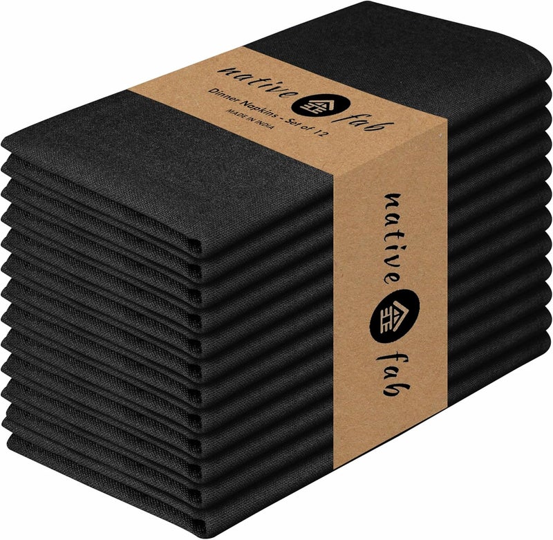 Native Fab Cloth Napkin Set of 12 100 Cotton Washable Reusable Dinner Cloth Napkin 17x17 inches Table Decor Napkins for Dinner Events Black - Image 1