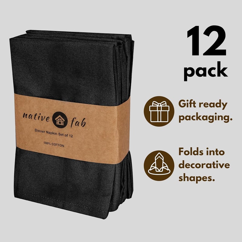 Native Fab Cloth Napkin Set of 12 100 Cotton Washable Reusable Dinner Cloth Napkin 17x17 inches Table Decor Napkins for Dinner Events Black - Image 2