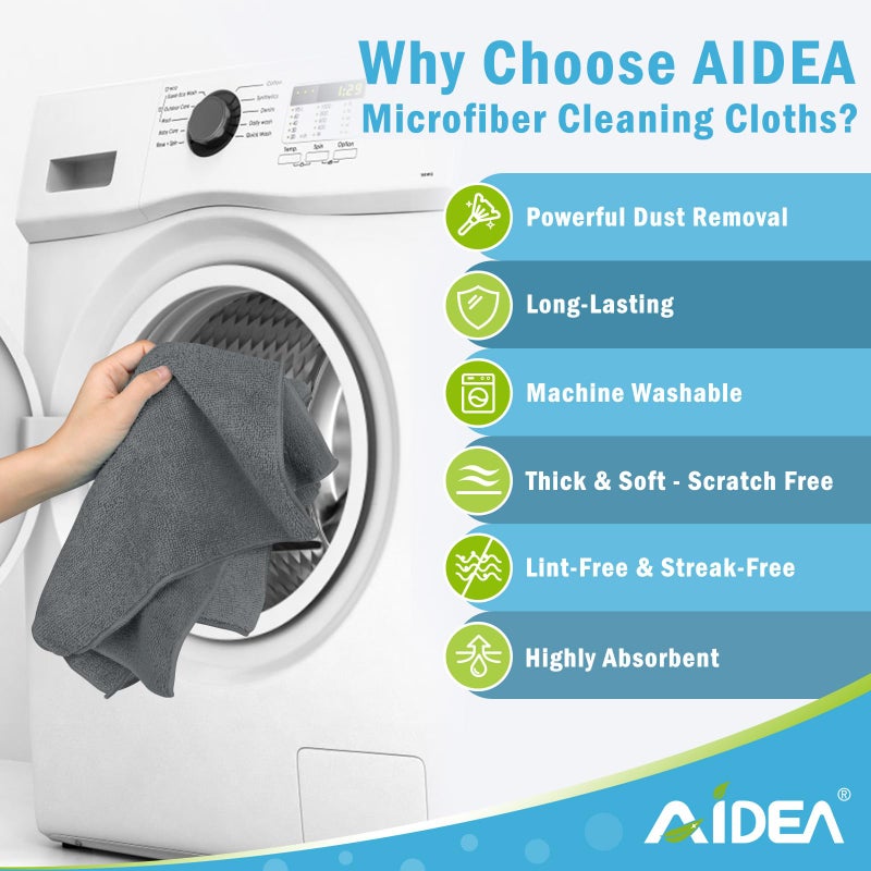 AIDEA Microfiber Cleaning Cloth Grey 50PK, Microfiber Towels for Cars, Premium Car Cloths, Dusting Cloth Lint Free Cleaning Rags for SUVs, House, Kitchen, Window, Workshops,11.5Ã—11.5" - Image 2