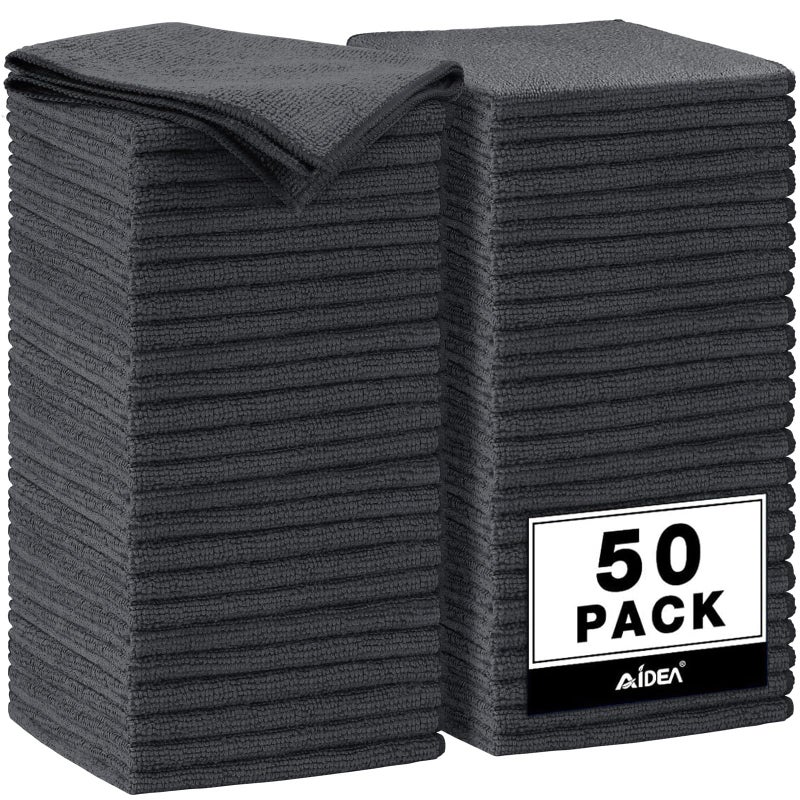 AIDEA Microfiber Cleaning Cloth Grey 50PK, Microfiber Towels for Cars, Premium Car Cloths, Dusting Cloth Lint Free Cleaning Rags for SUVs, House, Kitchen, Window, Workshops,11.5Ã—11.5" - Image 1
