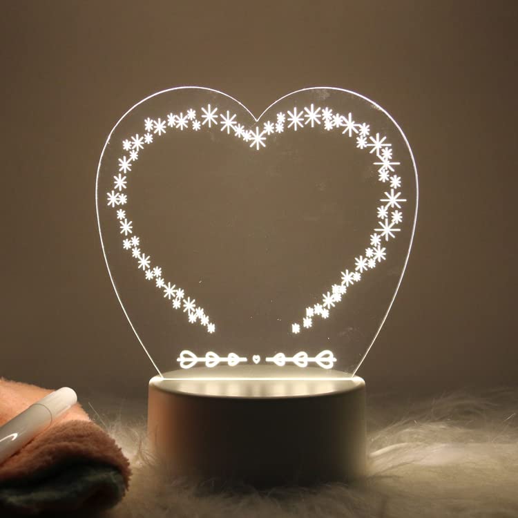 Inditradition 3D Acrylic Creative Message Board with LED Light Base Holder, with Writing Pen & Cloth (Transparent, Heart Shape, 5x5 Inches) - Image 3
