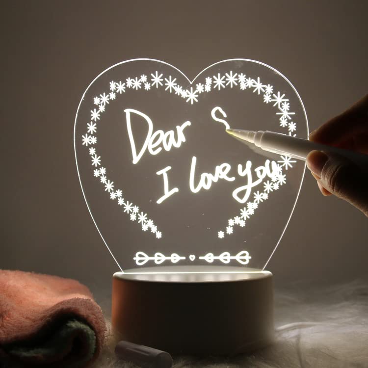 Inditradition 3D Acrylic Creative Message Board with LED Light Base Holder, with Writing Pen & Cloth (Transparent, Heart Shape, 5x5 Inches) - Image 2