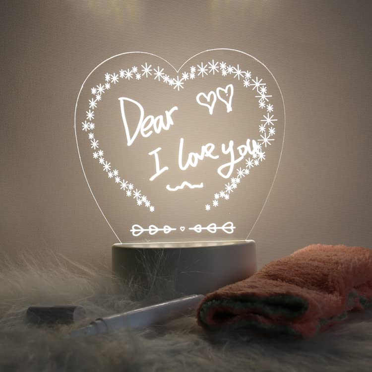 Inditradition 3D Acrylic Creative Message Board with LED Light Base Holder, with Writing Pen & Cloth (Transparent, Heart Shape, 5x5 Inches) - Image 1