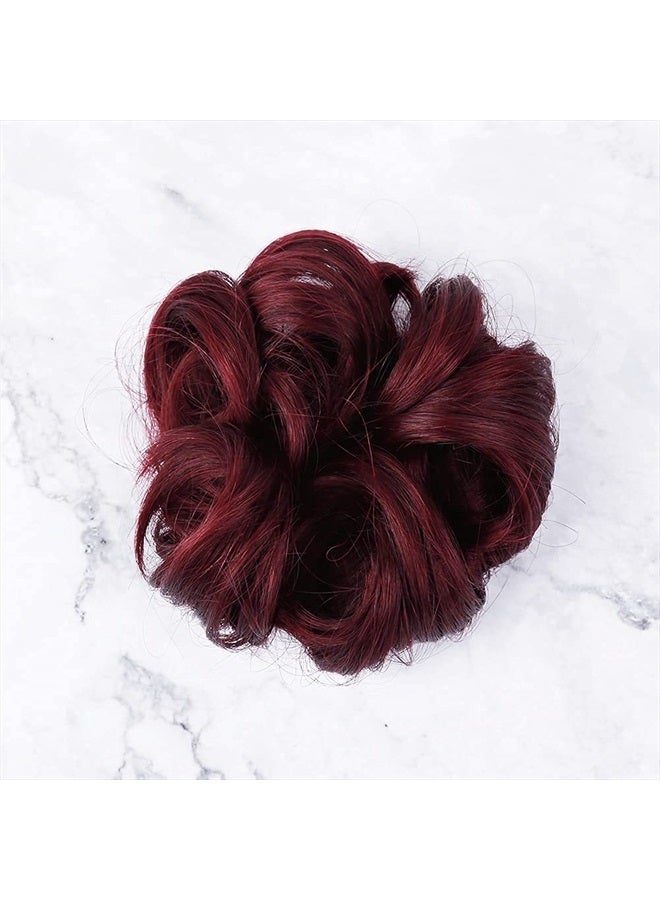 Bella Hair 100% Human Hair Scrunchies Messy Bun Hair Piece for Women Wavy Curly Up-Do Chignon Extensions (#99J Red Wine/#118 Burgundy) - Image 2