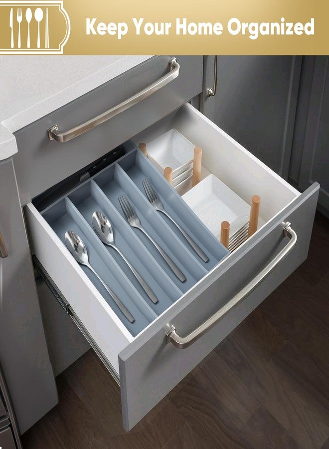 SUNBREATH Silverware Organizer, 10 Inch Utensil Organizer Kitchen Drawer Organizer Bamboo Silverware Holder Cutlery Tray Organizer in Drawer Flatware Organizer Tray(5 slots, Gray） - Image 5