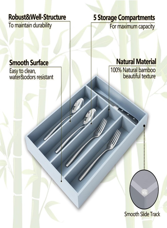 SUNBREATH Silverware Organizer, 10 Inch Utensil Organizer Kitchen Drawer Organizer Bamboo Silverware Holder Cutlery Tray Organizer in Drawer Flatware Organizer Tray(5 slots, Gray） - Image 3