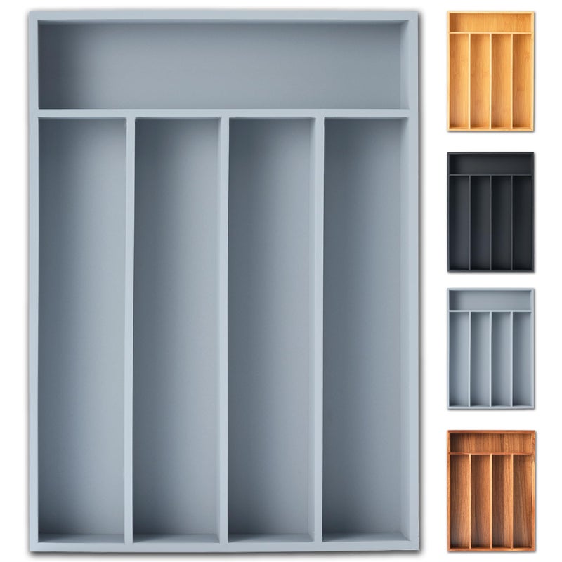 SUNBREATH Silverware Organizer, 10 Inch Utensil Organizer Kitchen Drawer Organizer Bamboo Silverware Holder Cutlery Tray Organizer in Drawer Flatware Organizer Tray(5 slots, Gray） - Image 1