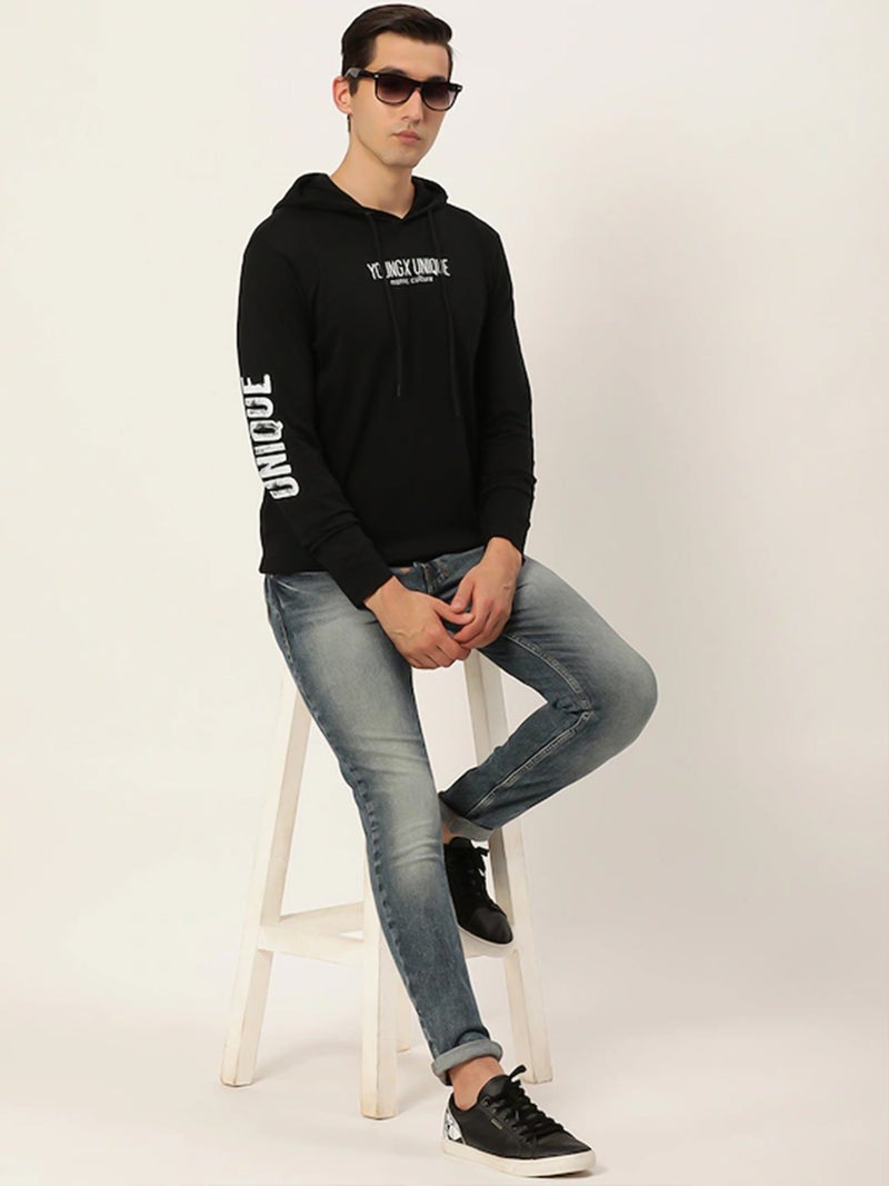 Maniac Mens Printed Hooded Neck Full Sleeve Cotton Black Slim Fit Tshirt - Image 5