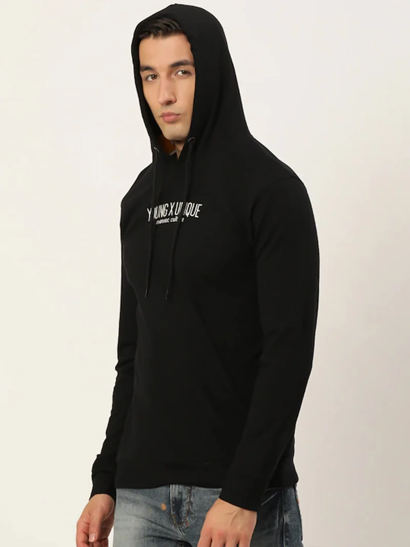 Maniac  Maniac Mens printed hooded neck full sleeve cotton black slim fit tshirt for Men | Best Price UAE