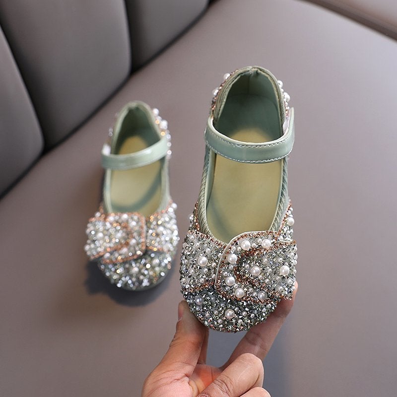 2025 Spring and Autumn New Girls'' Princess Shoes Casual Colored Diamond Bow Children''s Dance Shoes Little Girl''s Shoes - Image 1