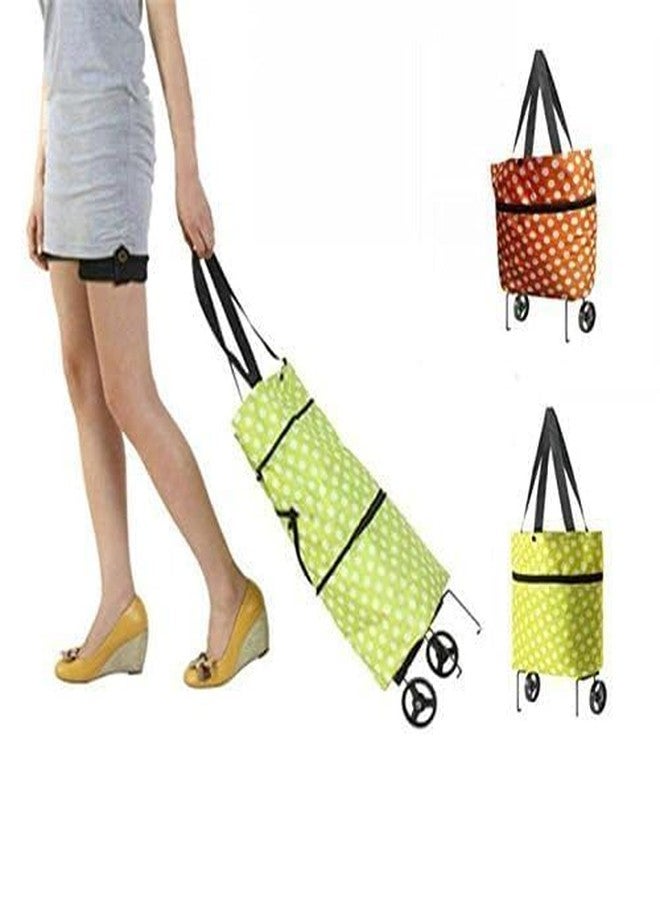 HELLYZ Foldable Shopping Trolley Bag with Wheels for Grocery, Travel & Daily Use - Lightweight 2-in-1 Storage Cart for Women, Men, - Durable Polyester Tote with Medium-Size Wheels (Multicolor) - Image 4