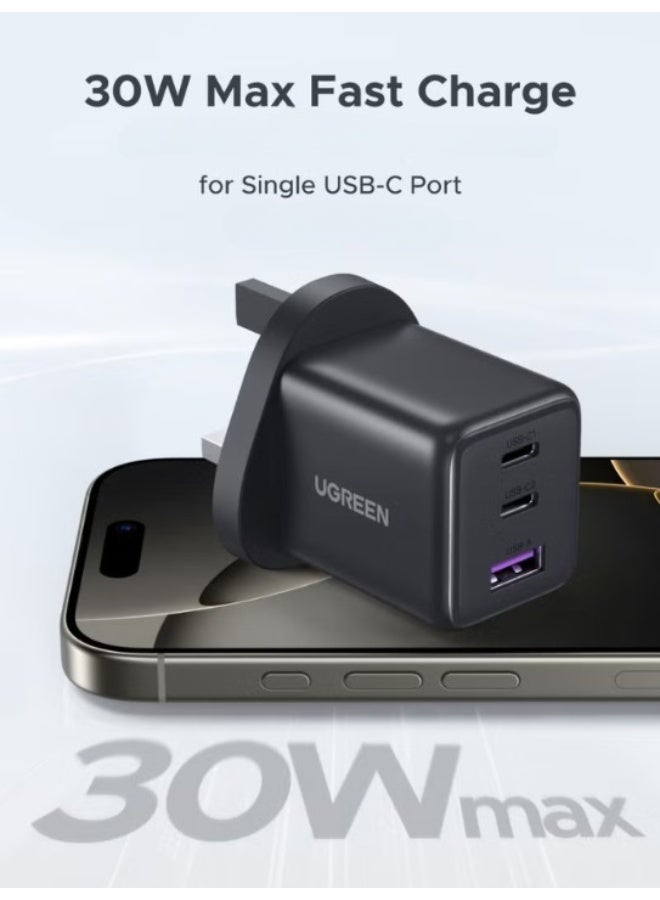 UGREEN ECO 30W 2C1A GaN Charger Type C USB C Adapter USB Wall Plug Fast iPhone Charger Multi Ports Charger Portable Compatible With iPhone 16 Series Galaxy 25 24 Series iPad Pro Air Mini Apple Watch Xiaomi Huawei - Black - Image 2