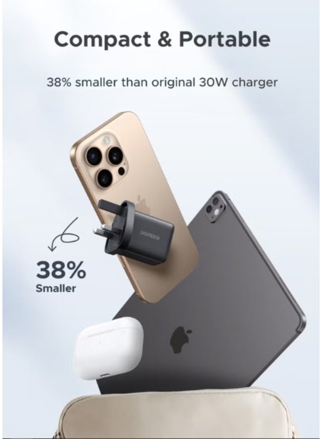 UGREEN ECO 30W 2C1A GaN Charger Type C USB C Adapter USB Wall Plug Fast iPhone Charger Multi Ports Charger Portable Compatible With iPhone 16 Series Galaxy 25 24 Series iPad Pro Air Mini Apple Watch Xiaomi Huawei - Black - Image 3