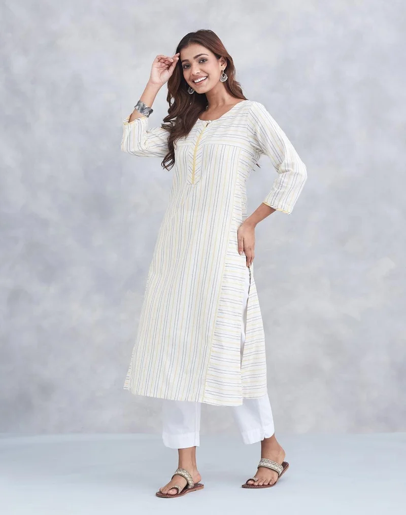 فاب انديا Offwhite Cotton Long Kurta