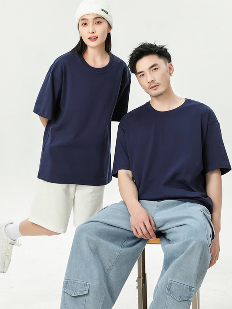 260G Heavyweight Pure Cotton T-Shirt Workwear Custom Printed Logo Short-Sleeved Drop Shoulder Group Cultural Shirt Class Uniform - Image 3