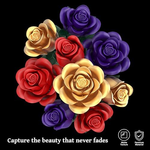 QIFUN Rose Bouquet Flowers Building Set 501Pcs Red Purple Golden Roses Artificial Flowers Botanical Collection Compatible with Lego Flowers Home Office Table Decor Gifts for HerMomGirlfriendWifeCouple - Image 5