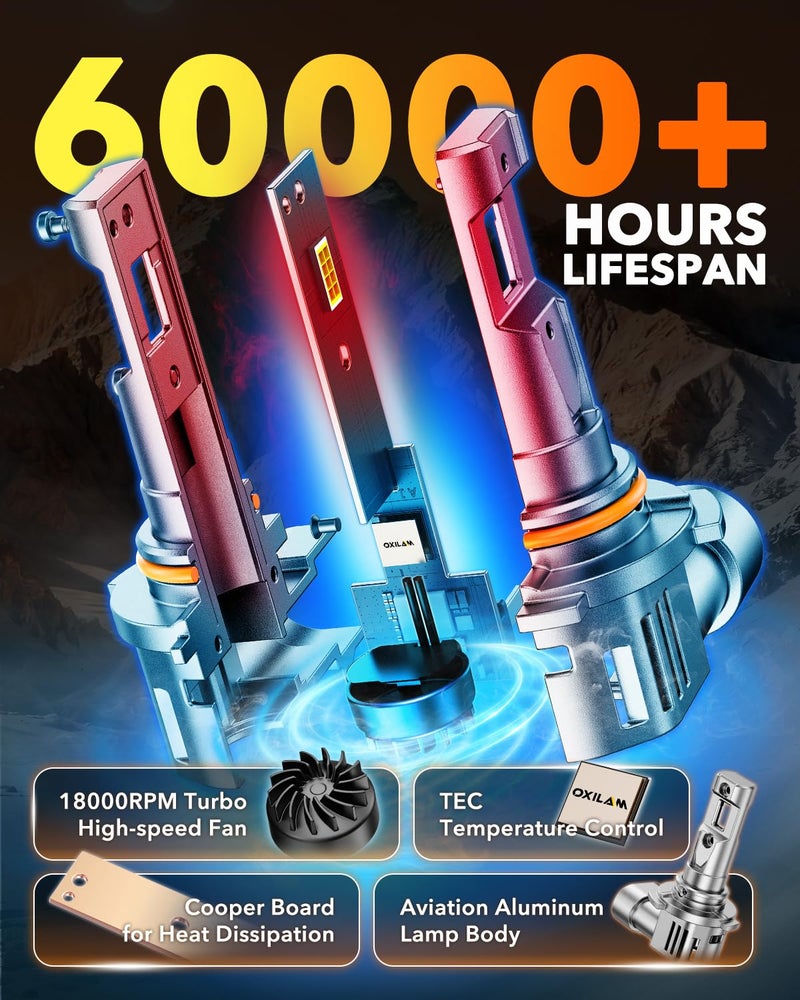 OXILAM New 9005 9006 LED Bulb Combo, HB-3 HB-4 90000LM 10X Ultra-Brightness, 3 Min Quick Installation, 60000H Longer Lifespan Driving Light, IP68 Waterproof, No Flicker, 99% Compatibility, 4PCS - Image 5