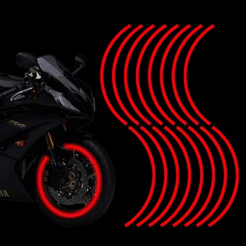 Leasinder 16pcs 1719 Reflective Wheel Rim Stripe Decal Sticker for Motorcycle Wheels Car Cycling Bike Bicycle Night Safety Decoration Stripe Universal Reflective Rim Stickers Style 1 Red - Image 1
