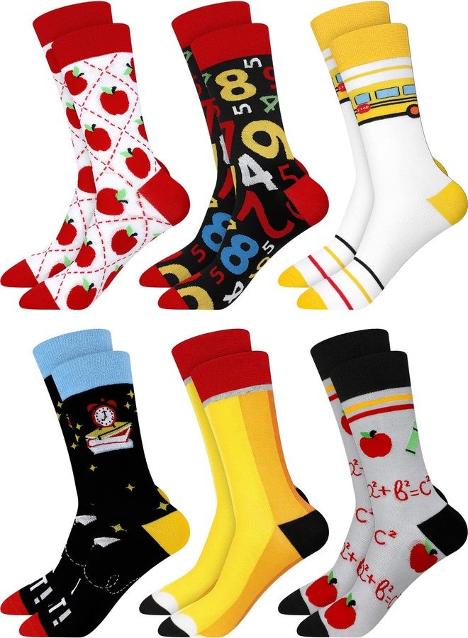 Hotop 6 Pairs Novelty Teacher Socks for Women Christmas Teacher Appreciation Gift Pencil Bus Apple Crew Socks for Xmas Party Favor - Image 1