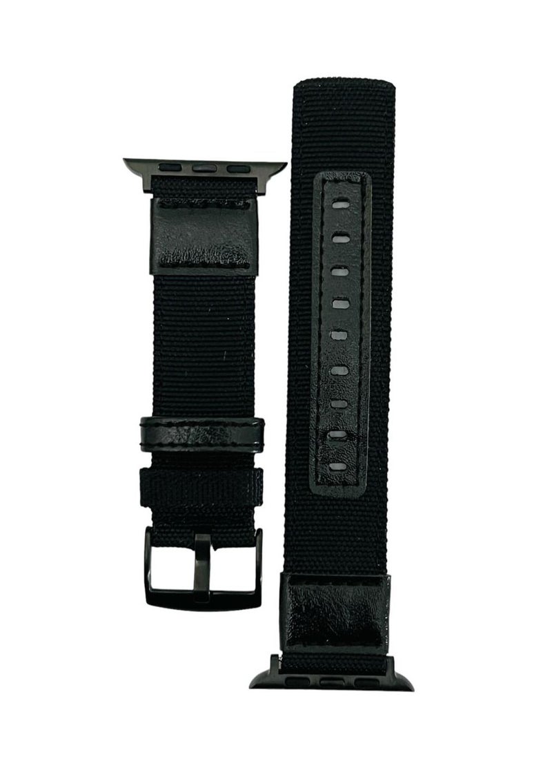 Generic - Woven Nylon And Leather Watch Strap 49mm Series  8 Ultra - BLACK - Image 1