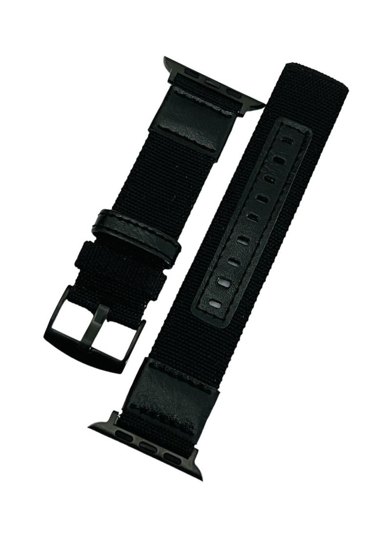 Generic - Woven Nylon And Leather Watch Strap 49mm Series  8 Ultra - BLACK - Image 1