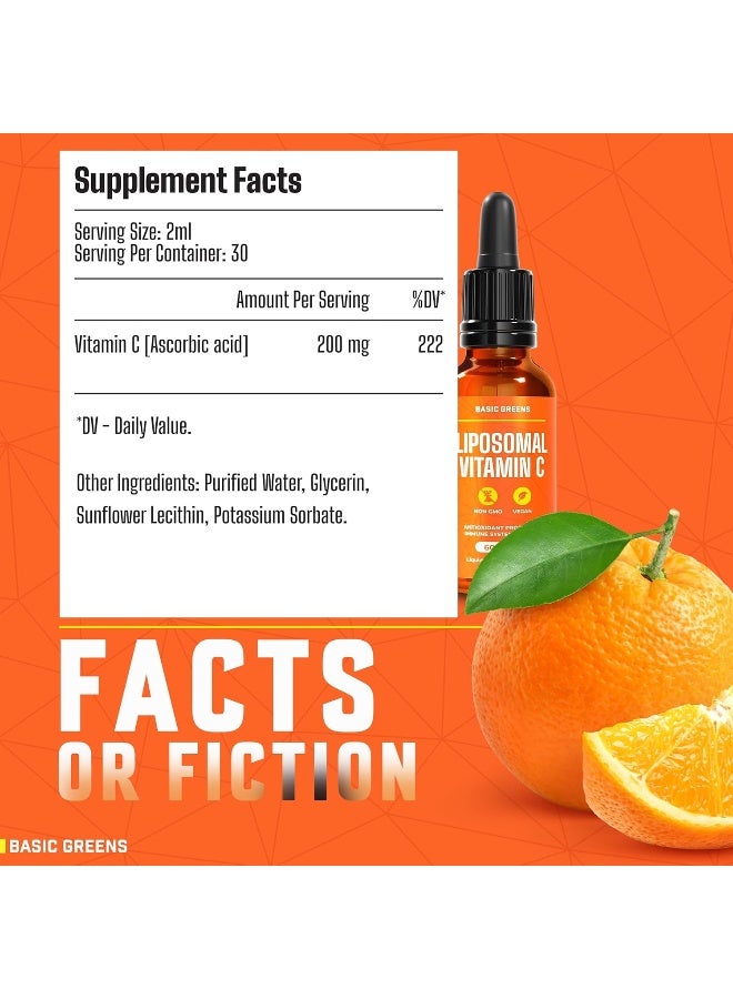 BASIC GREENS Liposomal Vitamin C Liquid 6000mg for Immune Support - Image 2