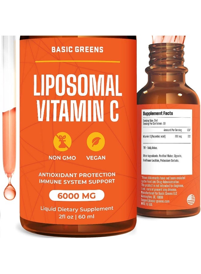 BASIC GREENS Liposomal Vitamin C Liquid 6000mg for Immune Support - Image 1