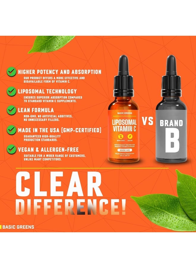 BASIC GREENS Liposomal Vitamin C Liquid 6000mg for Immune Support - Image 3