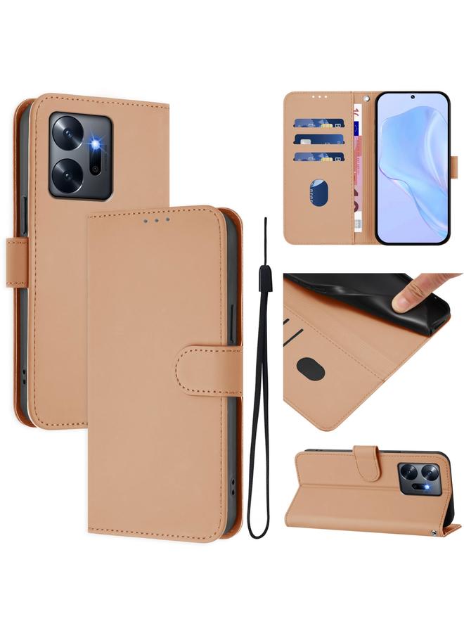 erorex Case For Infinix Zero 20 Skin Feel Solid Color Leather Phone Case with Lanyard - Image 1