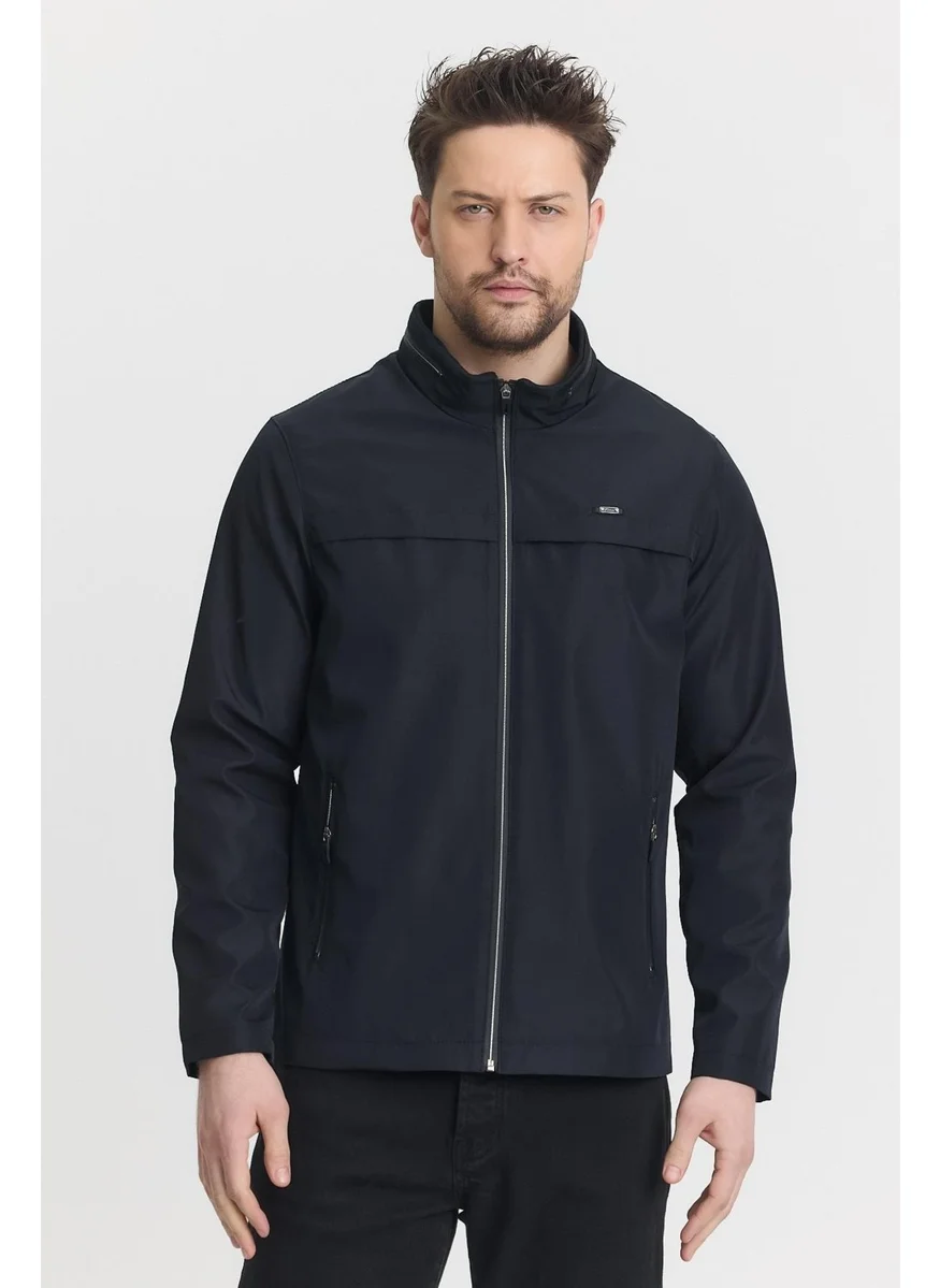 سيفيست Navy Blue Men's Cotton Polyester Blend Water and Windproof Seasonal & Summer Coat