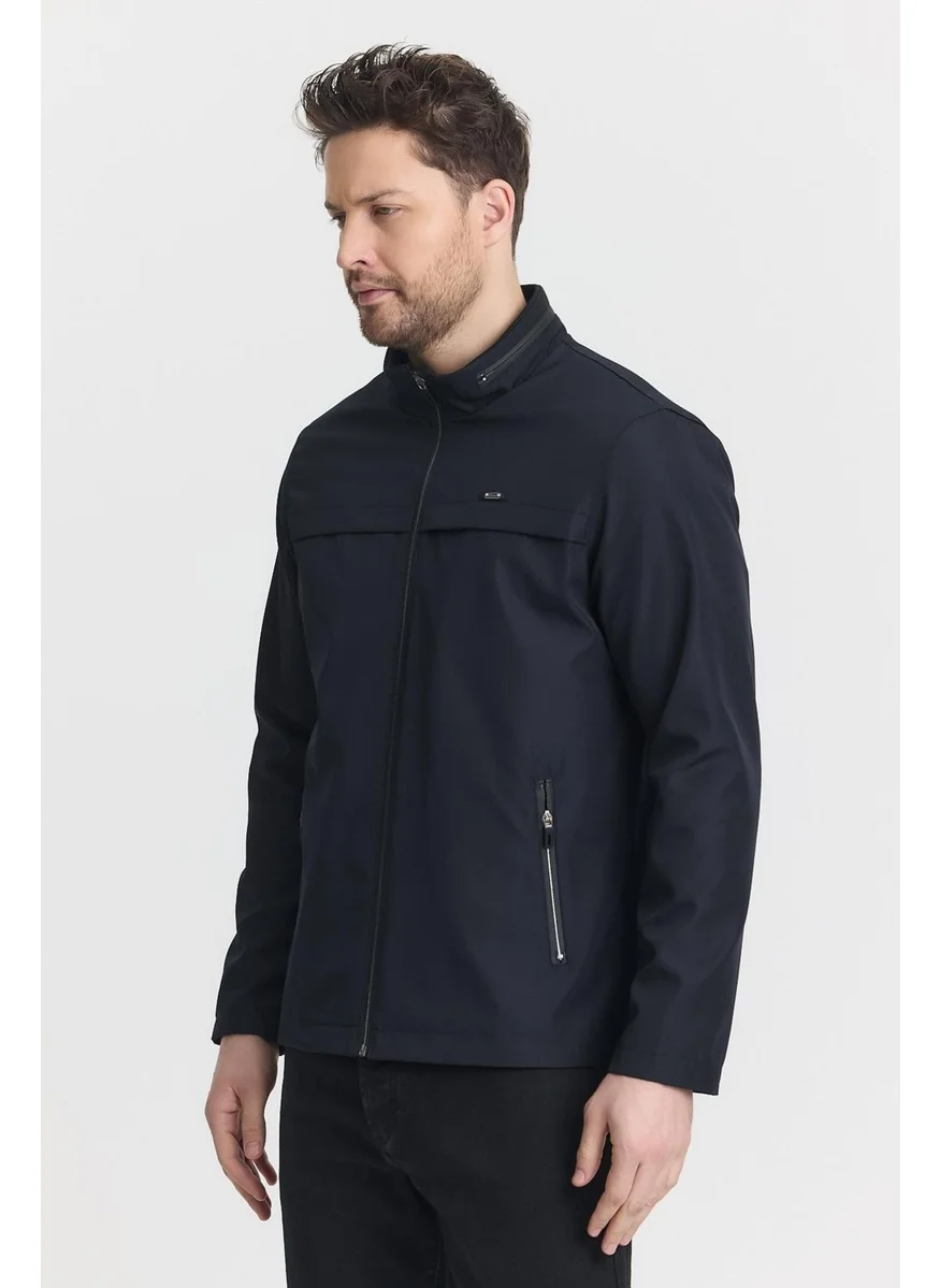 سيفيست Navy Blue Men's Cotton Polyester Blend Water and Windproof Seasonal & Summer Coat