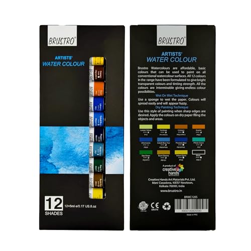 BRUSTRO Artist's Watercolour Paint |5ML Tubes Set of 12 Colours| Ideal for Landscape, Portrait, Paper, Painting, Artist, Professional Watercolor, Transparent Colors, Painting Dry & Wet, Fine Art - Image 2