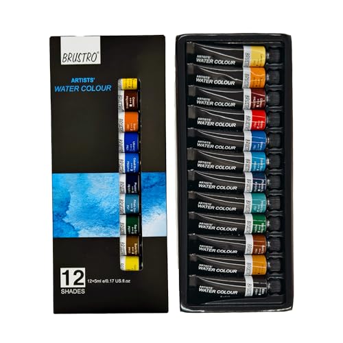 BRUSTRO Artist's Watercolour Paint |5ML Tubes Set of 12 Colours| Ideal for Landscape, Portrait, Paper, Painting, Artist, Professional Watercolor, Transparent Colors, Painting Dry & Wet, Fine Art - Image 1