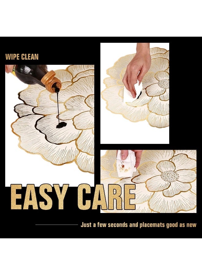 FAVE 6PCS Floral Round Placemats Gold Placemats Vinyl Placemats Set of 6 for Dining Table Durable Table Mats Reusable - Image 5