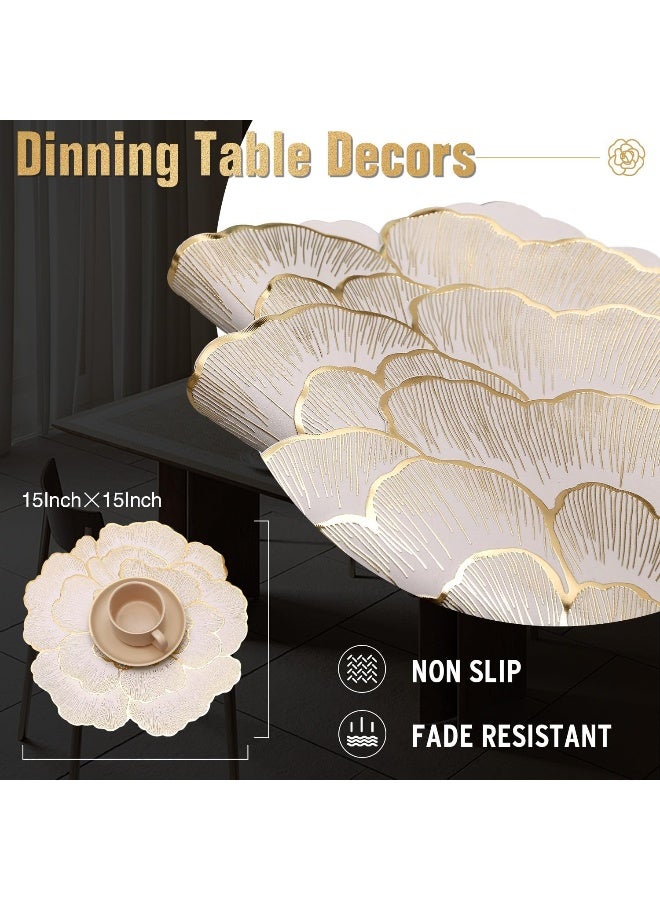 FAVE 6PCS Floral Round Placemats Gold Placemats Vinyl Placemats Set of 6 for Dining Table Durable Table Mats Reusable - Image 4