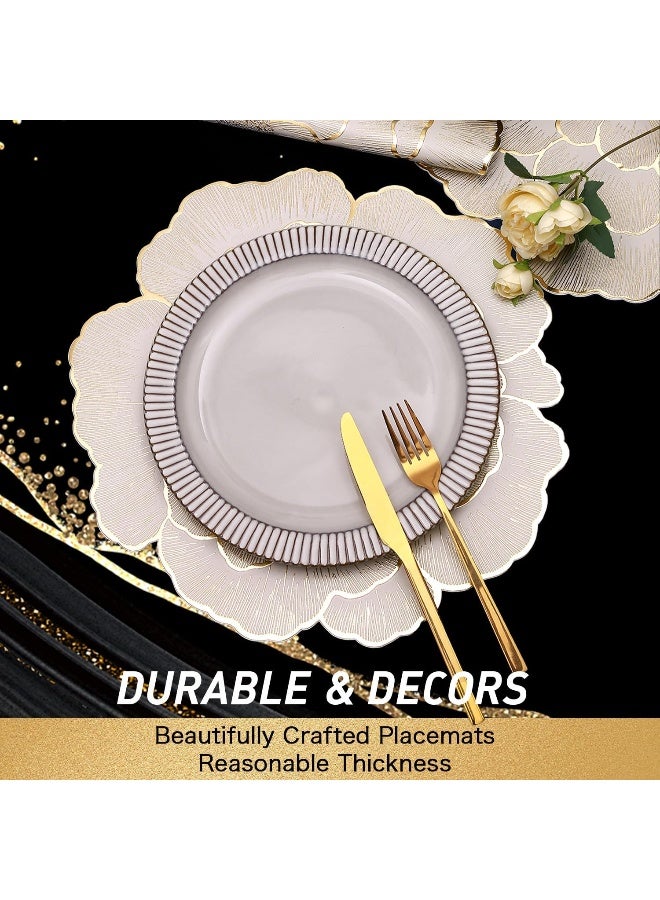 FAVE 6PCS Floral Round Placemats Gold Placemats Vinyl Placemats Set of 6 for Dining Table Durable Table Mats Reusable - Image 3