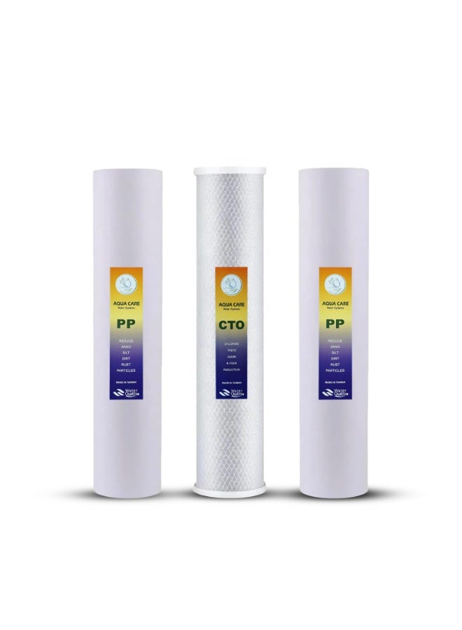 Aqua Care Whole House Water Filter Replacements Carbon & Sediment Filter Cartridges 3-Stage - Image 1