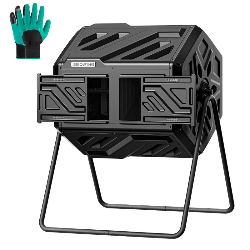 THE GROW'ING THEGROW'ING Updated 43 Gallon Compost Bin Outdoor, Fast Assemble Tumbling Composter, Dual Chamber Composter Tumbler, Rotating Compost Bin for Outside, Backyard, Garden and Yard, Black - Image 1