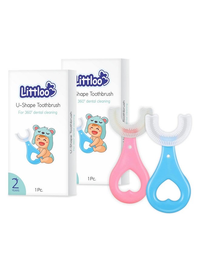 LITTLOO Baby U-Shaped Silicone Tooth Brush With Soft Bristles For Complete Manual 360 Degree Dental Cleaning, Material For New Borns, Toddlers & Children - Pack Of 2 (Blue & Pink) - Image 1