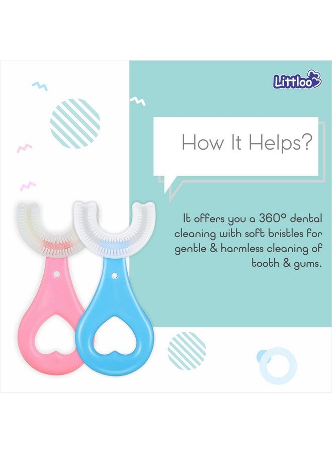 LITTLOO Baby U-Shaped Silicone Tooth Brush With Soft Bristles For Complete Manual 360 Degree Dental Cleaning, Material For New Borns, Toddlers & Children - Pack Of 2 (Blue & Pink) - Image 5