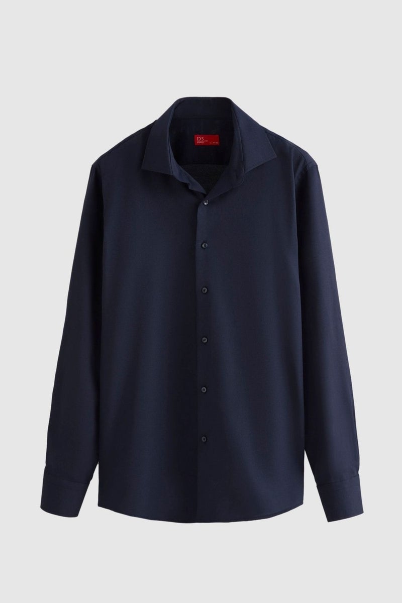 D'S DAMAT Slim Fit Navy Blue Dobby Shirt 7HF02ORT02100 - Image 5