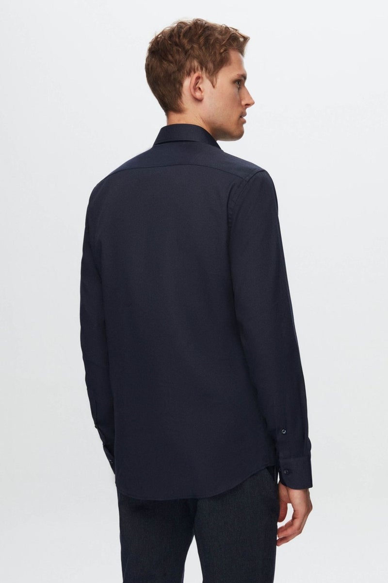 D'S DAMAT Slim Fit Navy Blue Dobby Shirt 7HF02ORT02100 - Image 4
