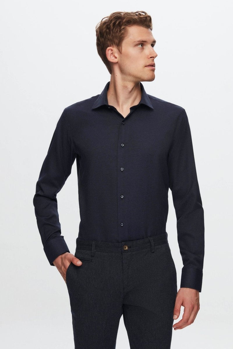 D'S DAMAT Slim Fit Navy Blue Dobby Shirt 7HF02ORT02100 - Image 3