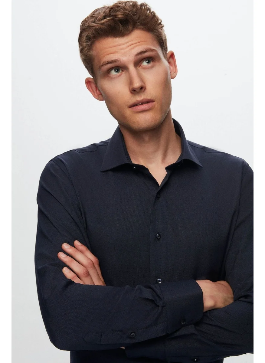 D'S DAMAT Slim Fit Navy Blue Dobby Shirt 7HF02ORT02100