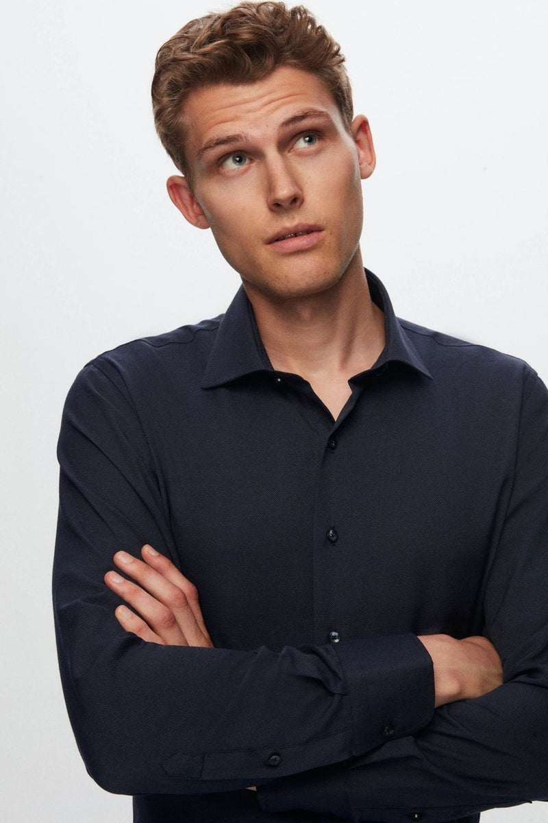 D'S DAMAT Slim Fit Navy Blue Dobby Shirt 7HF02ORT02100 - Image 2